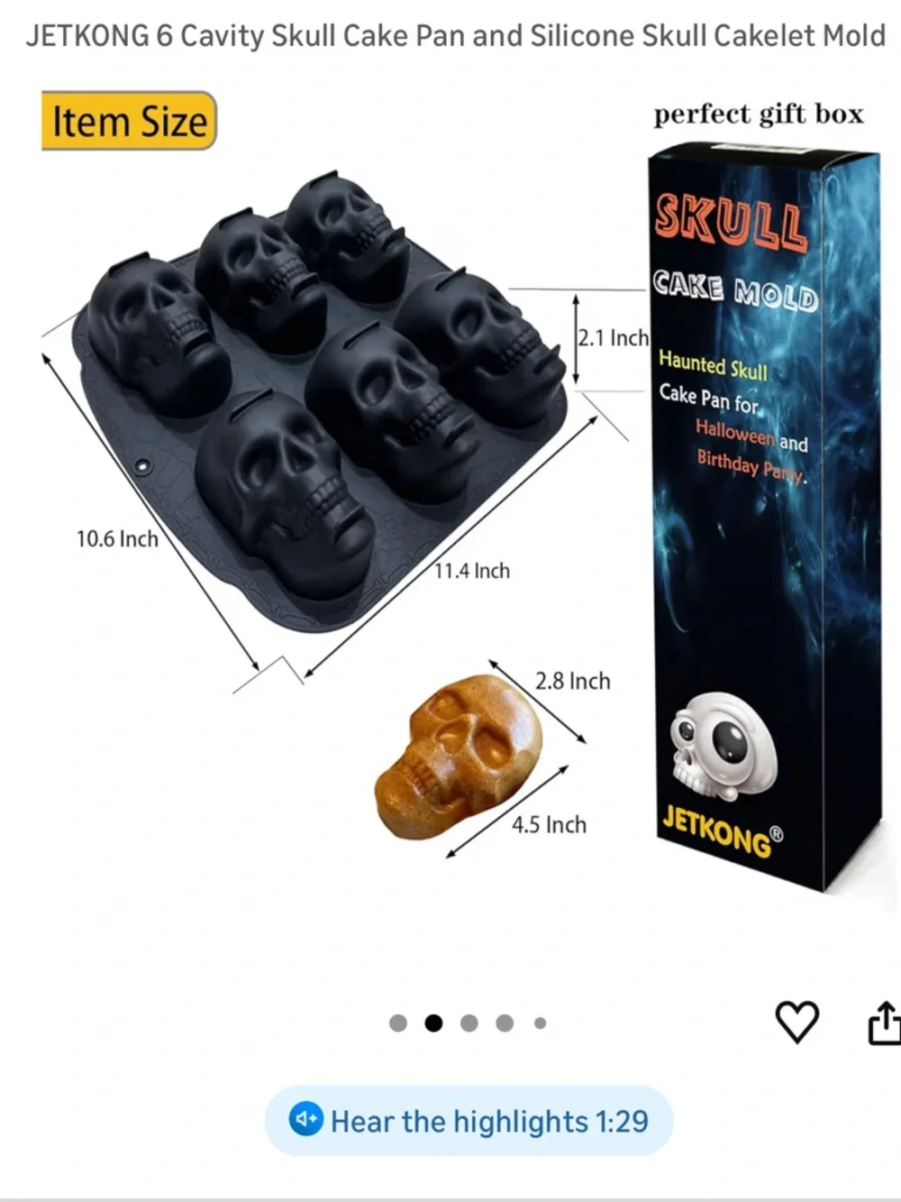 JETKONG 6 Cavity Skull Cake Pan and Silicone Skull Cakelet Mold nwt